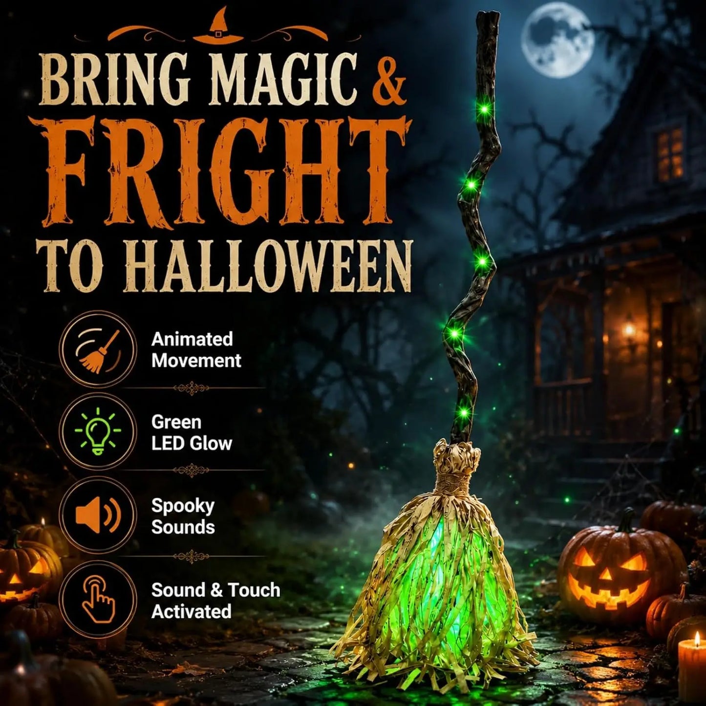 Haunted Self-Jumping Witch Broom
